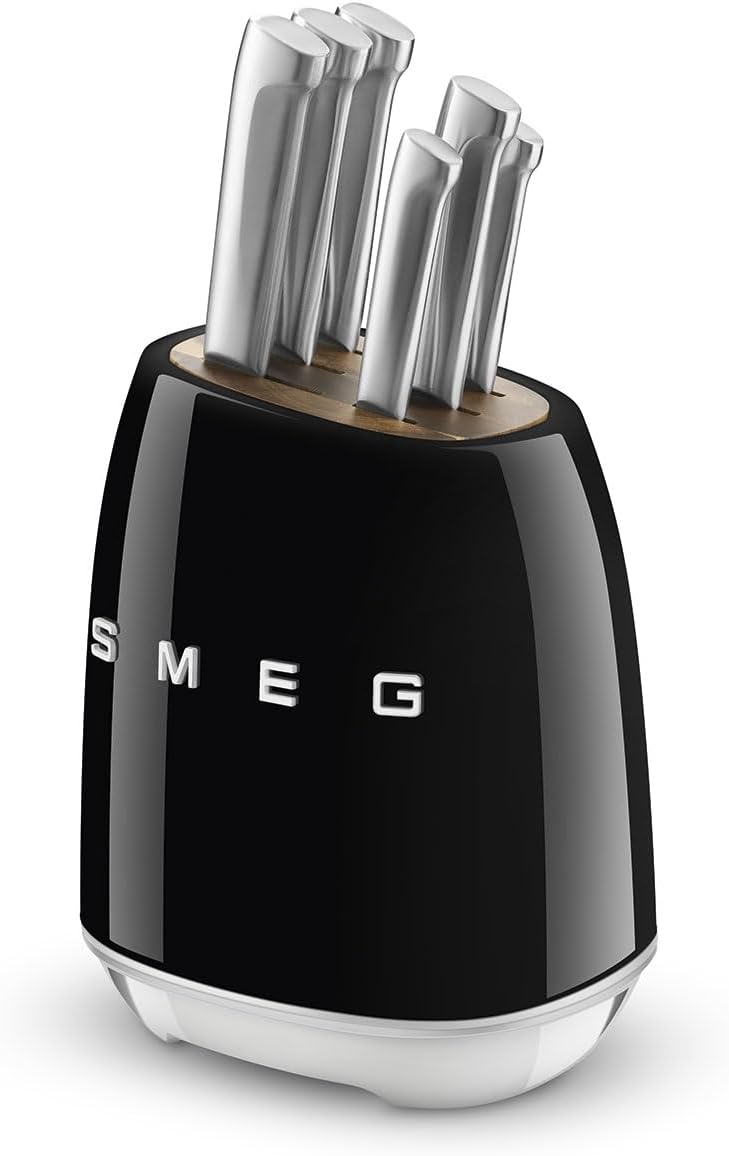 سرویس چاقو 7 پارچه اسمگ ایتالیا مدل SMEG KBSF01BL | طراحی کلاسیک دهه 50 میلادی | رنگ مشکی